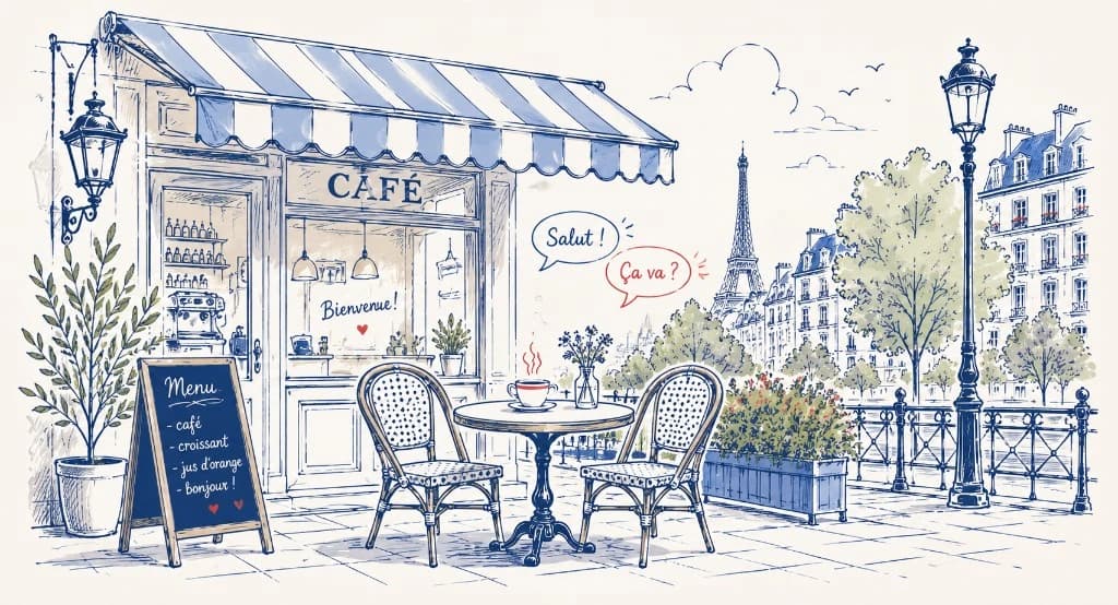 Paris café terrace illustration